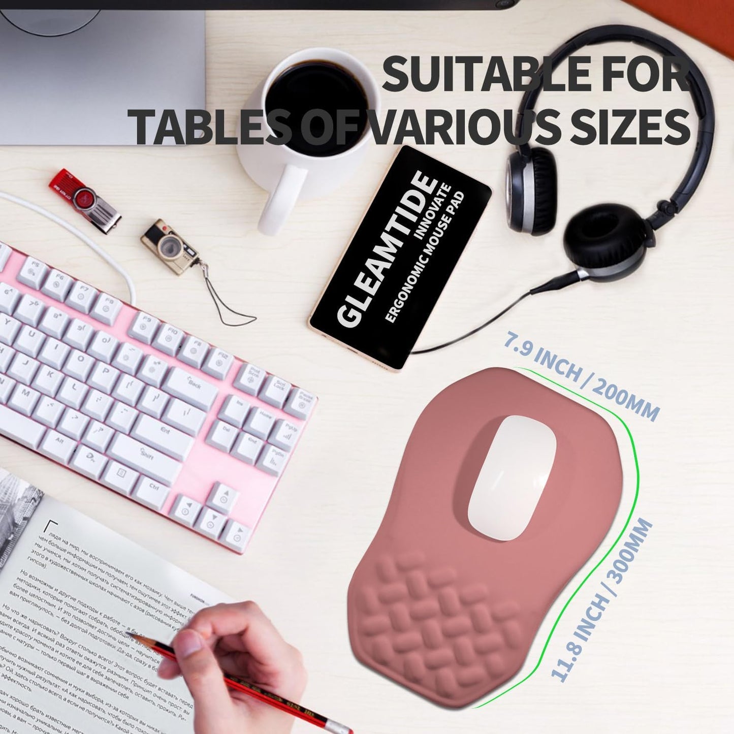 Ergonomic Raised Mouse Pad Wrist Support with Bilateral Slope Memory Foam Mousepad for Wrist Rest and Carpal Tunnel Pain Relief 11.8x7.9〃 Black