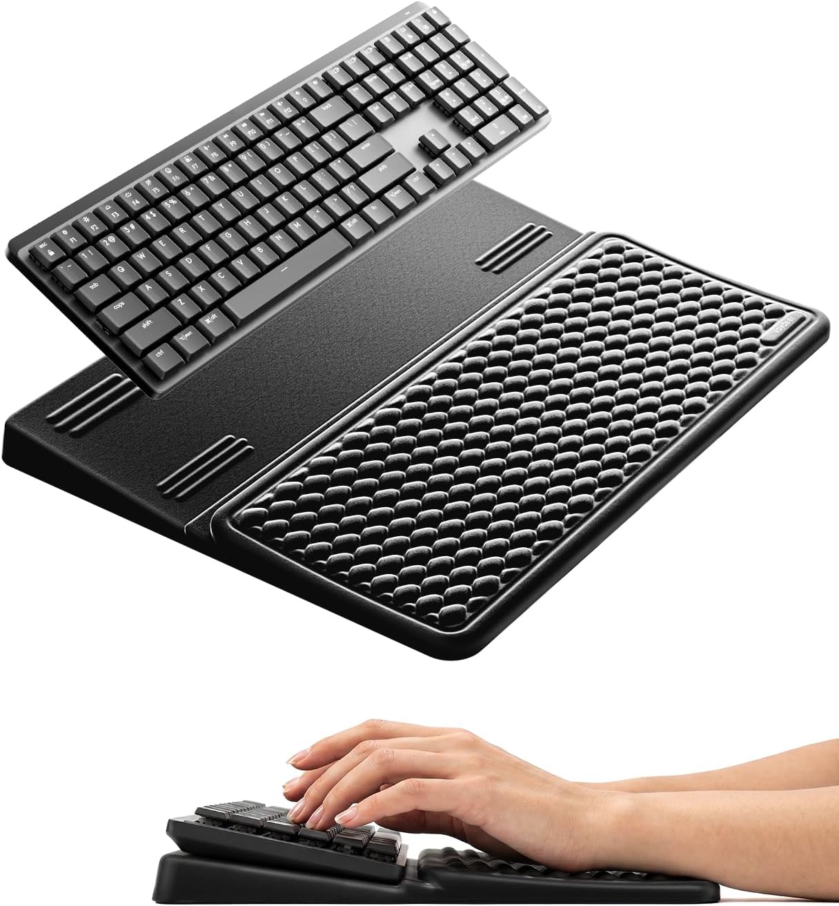 Vaydeer Wrist Rest with Keyboard Stand, Computer Wrist Support Pad, Ergonomic Keyboard Riser Holder Lifter Tray with Wrist Pad, Soft Memory Foam Desk Cushion, Palm Hand Typing for Office Home School