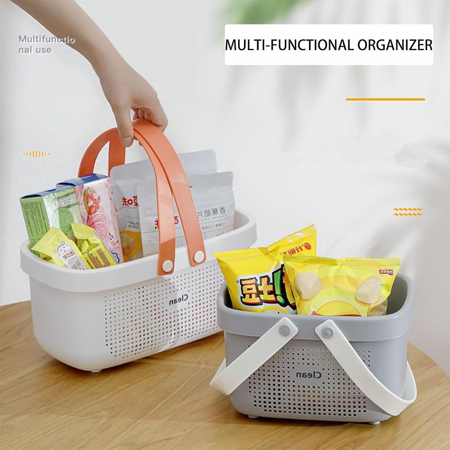 JiatuA Plastic Storage Basket with Handle Portable Shower Caddy Tote Organizer Basket Bin for Bathroom Kitchen Dorm Room Bedroom, Green
