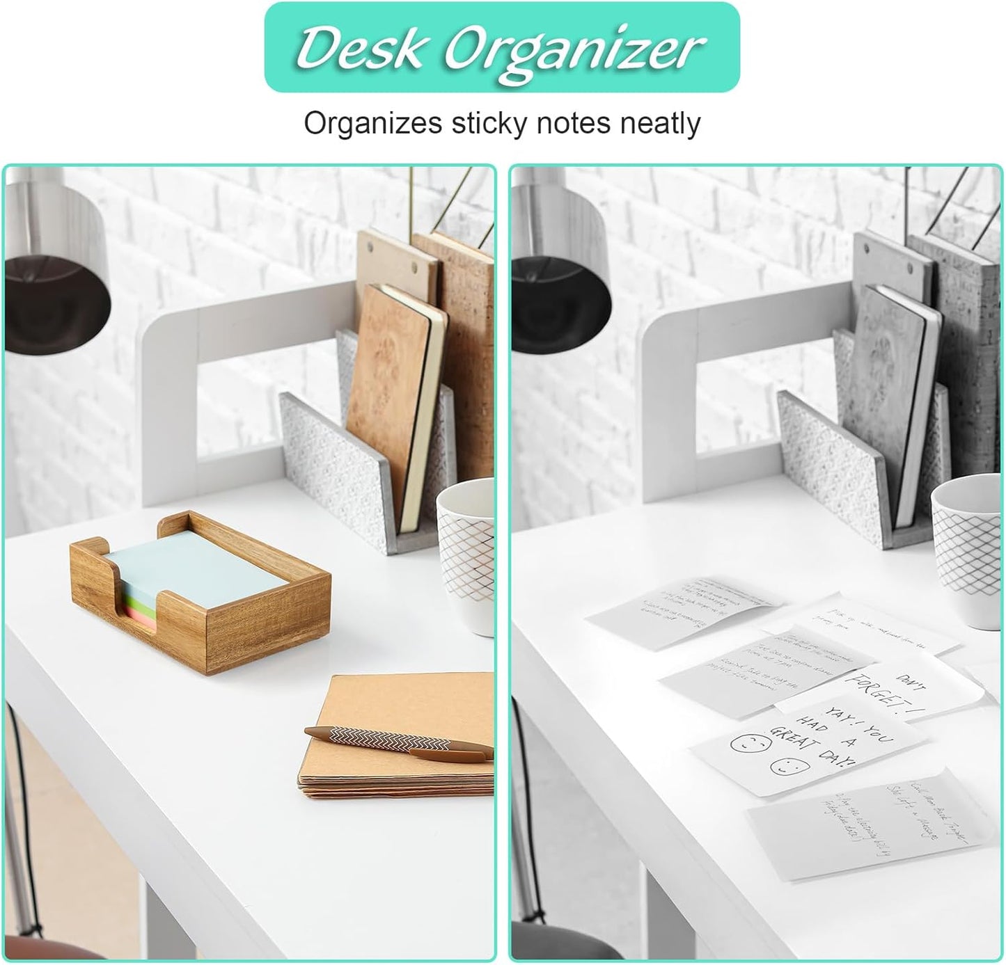 Bivvclaz Wood Sticky Note Holder, 3 x 3 Inch Post It Note Dispenser for Office Desk Accessories, Self Stick Note Pad Holder, Memo Pad Holder Dispenser Organizer for School Office Desk Supplies, Black