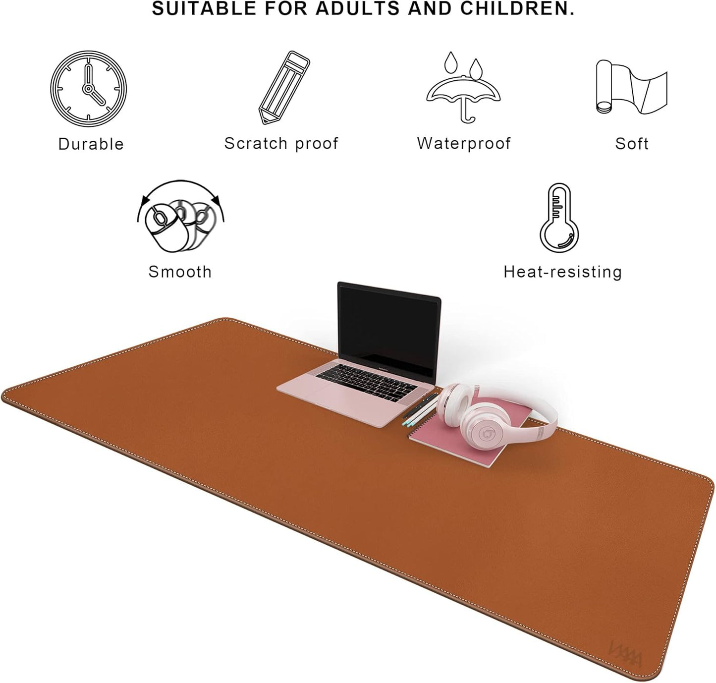 Vyaaa PU Leather & Cork Desk Mat, 39.4"x15.7" Dual Sided Computer Desk mat, Waterproof Large Mouse Pad, Non-Slip Office Desk pad, Office Desk Protector for Work/Gaming/Home (Black)