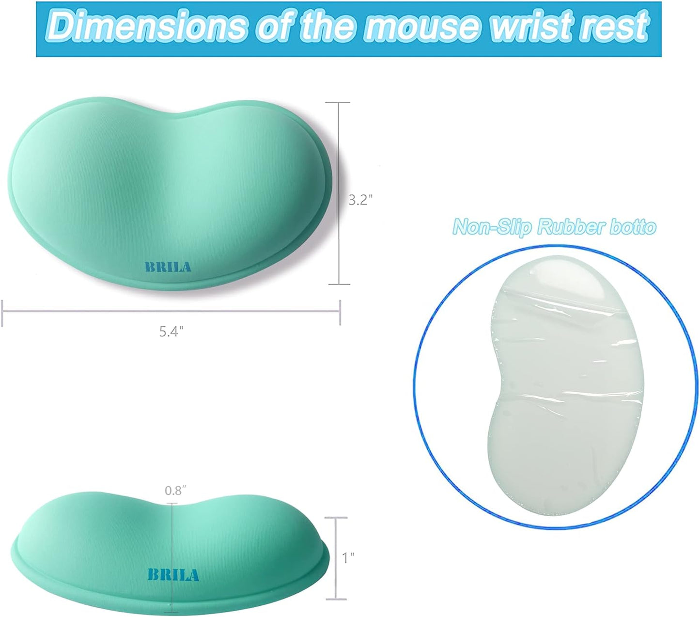 BRILA Ergonomic Silicone Mouse Wrist Rest, Cooling Silica Gel PU Leather Mouse Wrist Support Pad for Office Work and Laptop Computer Gaming