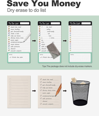 Dry Erase to Do List Sticky Notes| 8pcs Premium Daily Planner White Board| Chore Chart Checklist Notepad| Lined Task Todo Memo Pad| Removable Suitable for Home,Office,Refrigerator,Desk