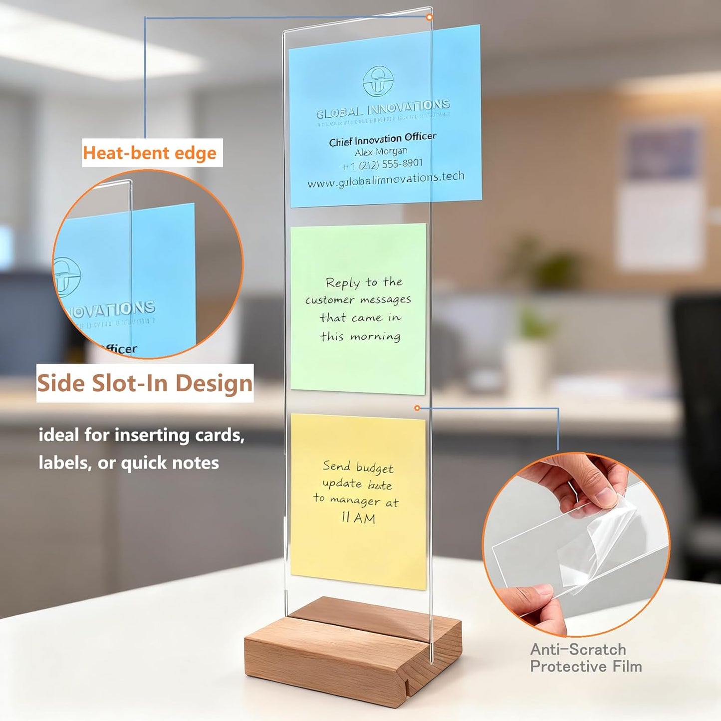 Monitor Memo Board,Detachable Acrylic Sticky Note Holder - Transparent Desktop Monitor Memo Board Stand for Computer Laptop, Portable Message Panel Reminder Office Desk Accessories (2PCS)