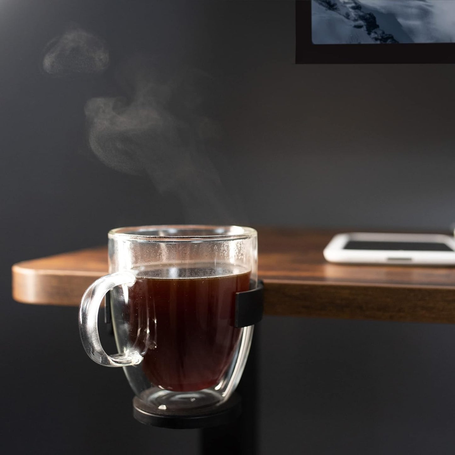 VIVO Clamp-on Desk and Bed Cup Holder, No Spill Adjustable Drink Mount, Support for Hydro Flasks, Coffee Mugs, Easy to Install, Horizontal or Vertical Surface Mounting, Black, Mount-CUP1