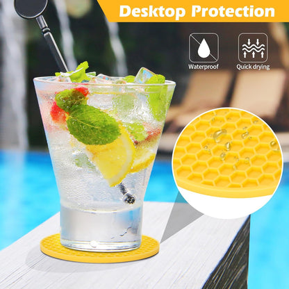 TWTLi Silicone Coasters Set of 8 with Holder,Coasters for Drinks,Beer,Coffee Coasters,Suitable for Kinds Cups,Hot or Cold,Anti-SLI,Non-Stick,Anti-Overflow Tabletop Protection and Decor (8 Pcs, Black)