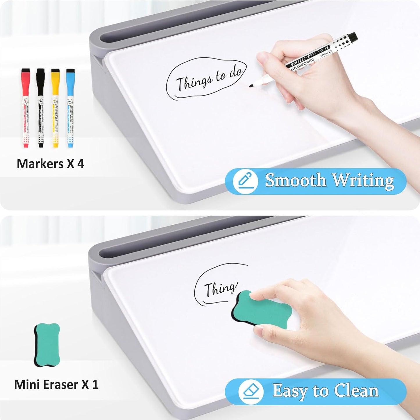 DOLLAR BOSS Glass Desk Whiteboard Calendar Small Dry Erase Board Desktop White Board with Storage Drawer Computer Keyboard Stand Desk Organizer, Colorful Weekly Calendar, Black