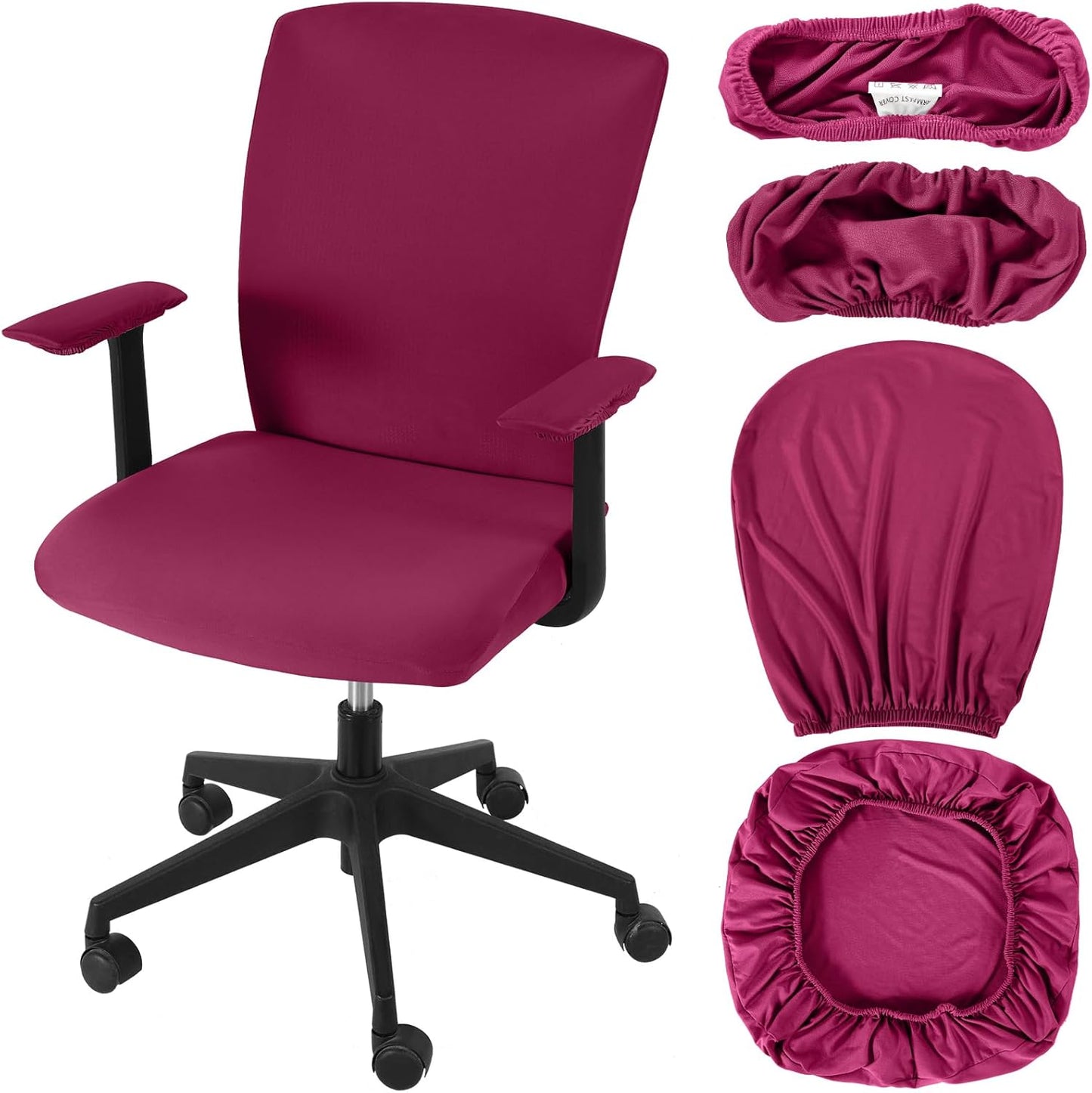 Tallew 4 Pcs Office Chair Covers Set Computer Universal Protective Stretchable Chair Seat Covers Desk Armrest Cover Pads Office Cushion Backrest for Rotating(Regular,Black)