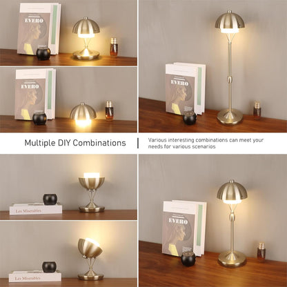 Modern Table Lamp Cordless Portable Desk Lamp, 2700K Stepless Dimming Rechargeable Battery Operated LED Lights for Bedroom, USB-C Charging, Restaurant/Bar/Night Light/Gifts (Antique Brass)
