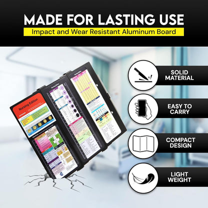Nursing Clipboard Foldable with Medical Edition Cheat Sheets, 3 Layers Aluminum Foldable Clipboard for Nursing, Notepad for Students, Nursing School Essentials (Black)