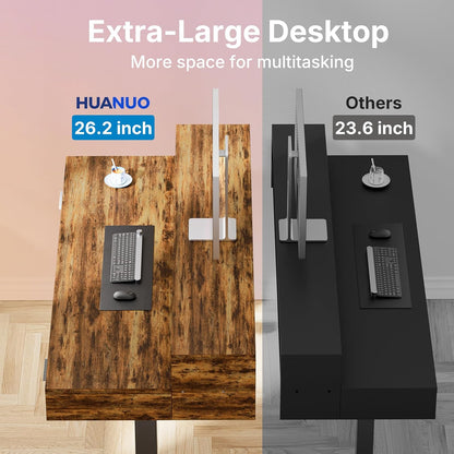 HUANUO 55″ x 26″ Electric Standing Desk with 2 Drawers &24.4″ Large Keyboard Tray, C-Clamp Mount Compatible, Adjustable Computer Desk for Office, Sit Stand Up Desk with 4 Height Presets, Light Walnut