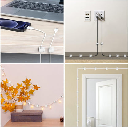 100 PCS Cable Clips, Upgraded Adhesive Cord Clips for Wires on Wall, Strong Wire Holders Cord Organizer for Cable Management, Christmas Lights, USB, Phone Charger, Cat 6, Car Dash Cam (Small, Clear)