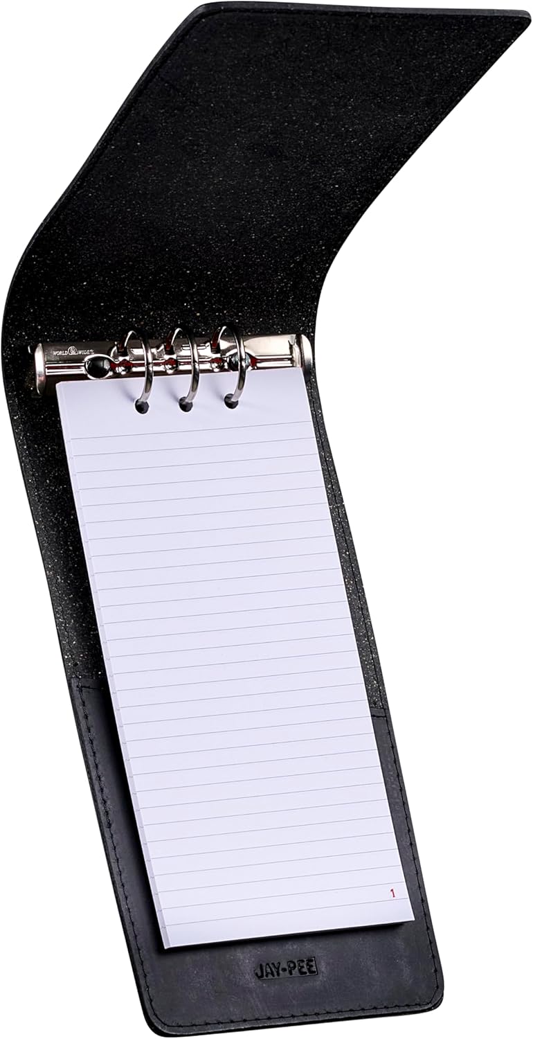 JAY-PEE NYPD Memo Book Note Pad Cover NYC Regulation Style Memo Binder with 3 Heavy Metal Rings. Includes 1 Large Size Note Pad 4" x 8 1/2" Made of Full Grain Black Leather