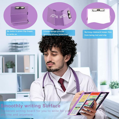 Foldable Nursing Clipboard with Storage - Portable & Compact Medical Clipboard for Nurses, Doctors, and Students - Includes Medical Reference Cheat Sheets and Pen Holder(Purple)