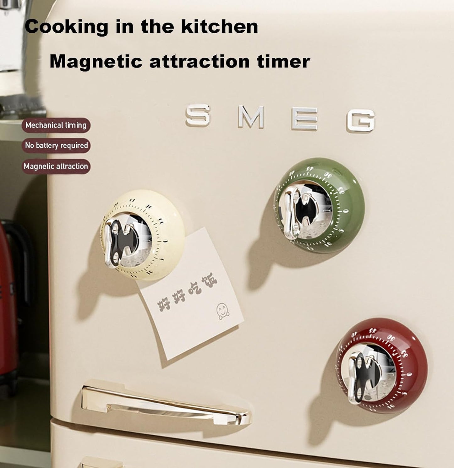Visual Kitchen Timer for Cooking,Chef Cooking Timers Clock with Loud Alarm,Timers for Classroom, Home and Study,Mechanical Desk Timer,No Batteries Required，Magnetic Back (Green)