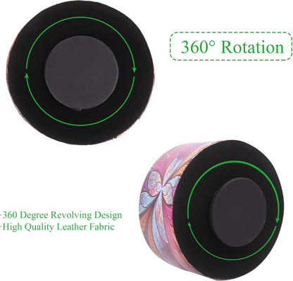 Round Leather Art Supply Organizer,Remote Control Holder,360 Degree Rotating,Multi-Functional Pencil Holder,4 Compartments Desktop Stationary Organizer(1-Fractal Flower) | Round - Colors A