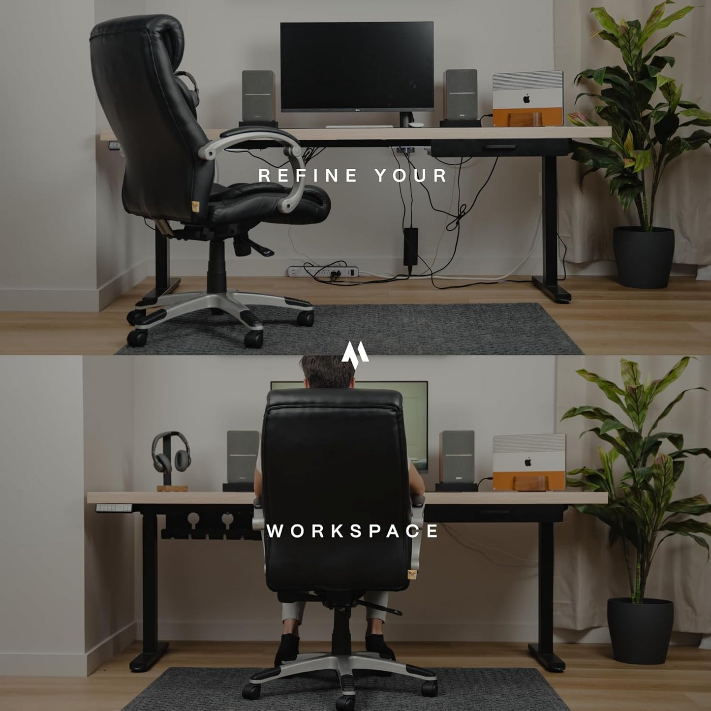 No-Drill Under Desk Cable Management Tray - 2-Pack Wire & Cord Organizer - Standing Desk Cable Management - Power Strip Holder - M