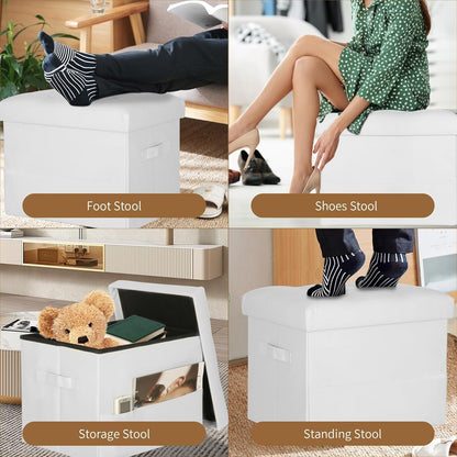 BelugaHelper Storage Ottoman Foot Rest Stool, Foldable Leather Footstool Storage Bench with Thicker Foam Padded Seat. Foot Rest Under Desk for Living Room Bedroom 350 lbs, 17x13x13 in, Brown
