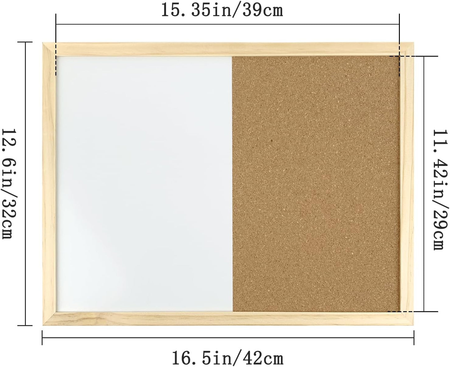 GDMINLO 16.5 x12.6 Inches Dry Erase Cork Bulletin Combination Board, Notice Memo Wall Mounted Vision for Home, School and Office(Pins, Eye Bolts, gaskets, Screws)
