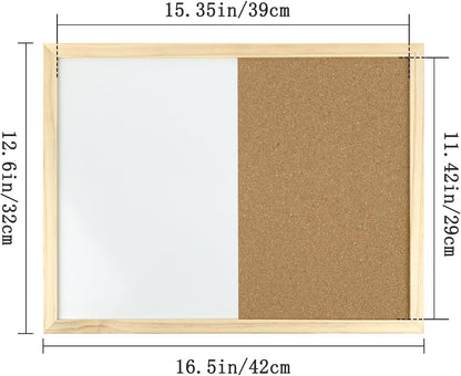 GDMINLO 16.5 x12.6 Inches Dry Erase Cork Bulletin Combination Board, Notice Memo Wall Mounted Vision for Home, School and Office(Pins, Eye Bolts, gaskets, Screws)