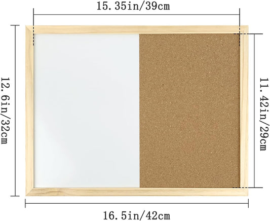 GDMINLO 16.5 x12.6 Inches Dry Erase Cork Bulletin Combination Board, Notice Memo Wall Mounted Vision for Home, School and Office(Pins, Eye Bolts, gaskets, Screws)