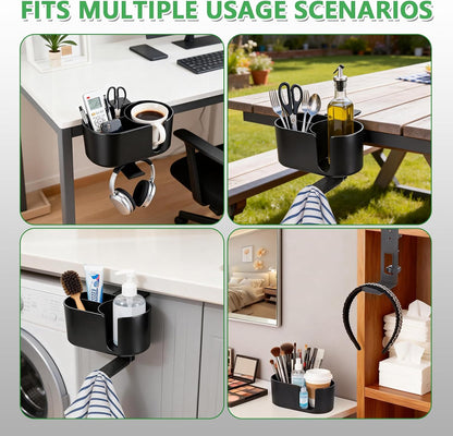 4 in 1 Desk Cup Holder Clamp on Under Desk Headphone Detachable Pen Cup Holder Hanger Caddy Organizer for Office Table, Lawn Chair, Pontoon Boat