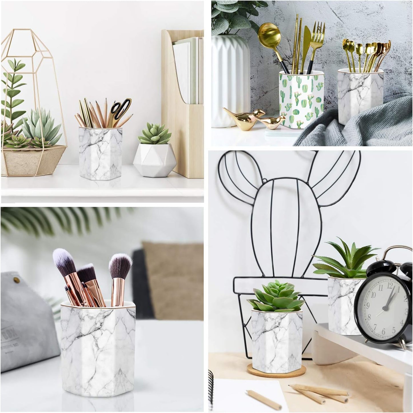 Pen Holder, Pencil Holder for Desk, Marble Desk Organizer Cute, Durable Ceramic Pencil Cup, Decorative Makeup Brush Holder Cup, Stationery Holder for Office, Home, Gray Marble