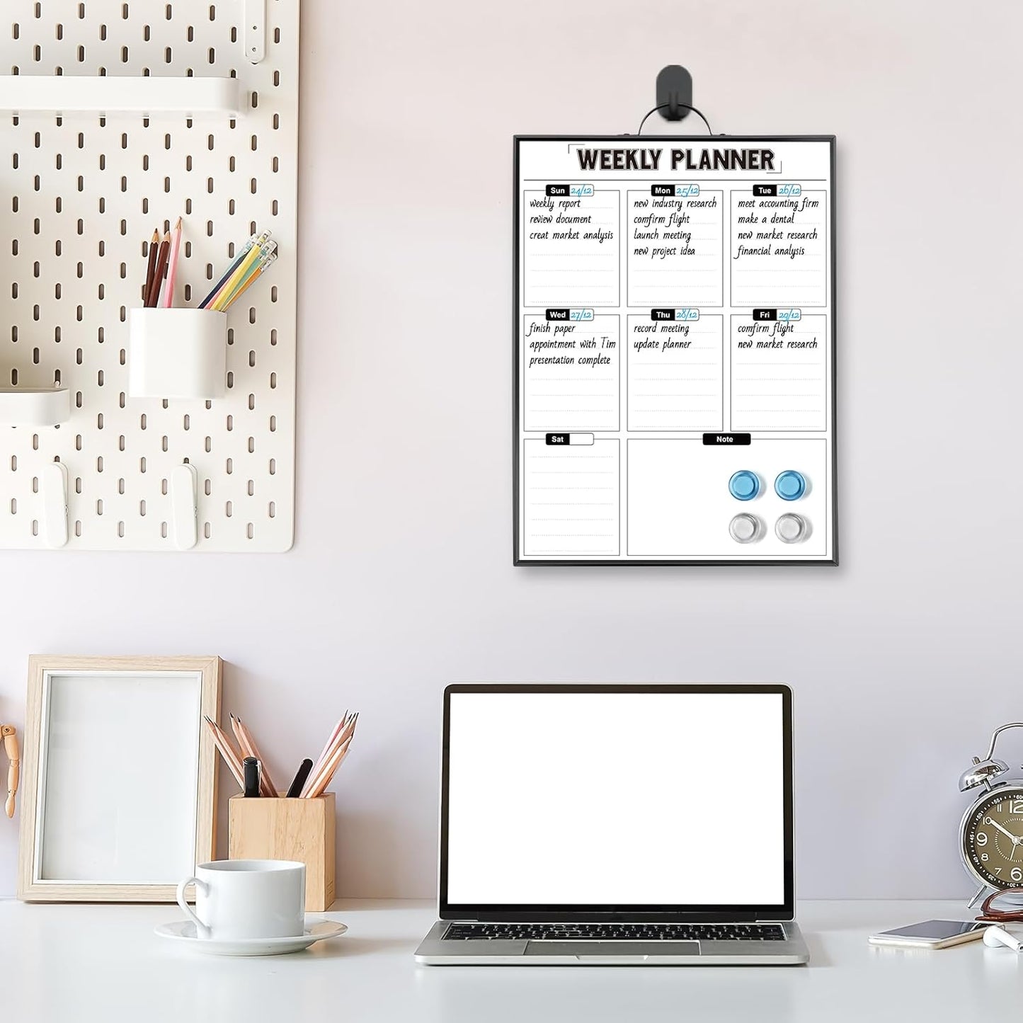 Weekly Planner Dry Erase Calendar for Wall Hanging, 16"x12" Aluminum Frame Whiteboard Calendar with Handle, Portable White Board as Office to Do List, Meal Planner for Home Kitchen