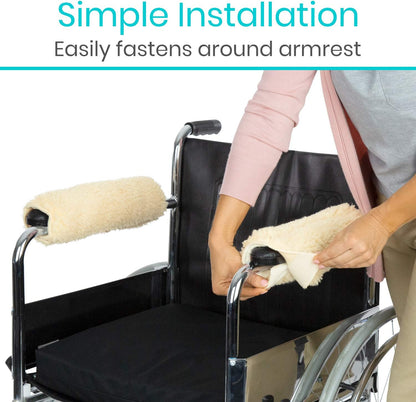 Vive Wheelchair Armrest Pads (2 PCS) - Memory Foam Sheepskin Cushion Accessories for Transport Electric Wheel Chair Arm Rests - for Adults, Seniors, Handicapped - Soft Support for Office Chair