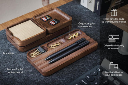 MUUJEE Wooden Desk Pen Pencil Organizer - 7.5 x 3.75 for Work Teacher Dad Wood Pencils Tray Work Minimalist Rustic, Gift for The Man who has it All