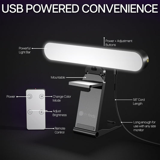 Life Finds Webcam Light for Streaming on Monitor or Laptop, Freestanding Video Conference Lighting, Black, LF-WL1