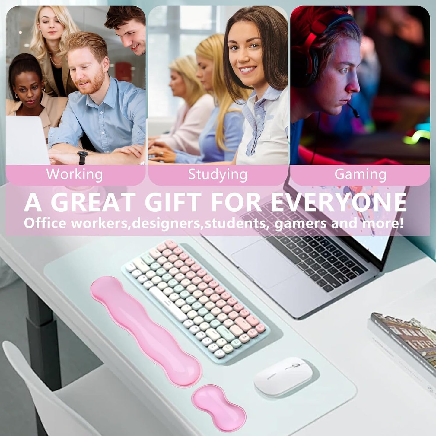 Gel Cloud Keyboard and Mouse Wrist Rest, Cute Wrist Support and Arm Support Keyboard Rest for Keyboard and Mouse Typing Pain Relief，Suitable for Office/Computer/Laptop/Gaming（White）