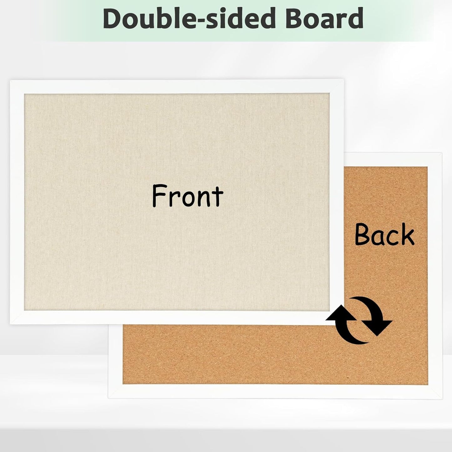 DOLLAR BOSS Bulletin Boards with Linen 1-Pack 16''X 12'' Double-Sided Cork Board for Walls Wood Framed Bulletin Boards, Small Pin Board for Home Kitchen Office Decorative Hanging 10 Pushpins