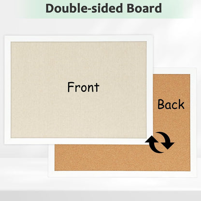 DOLLAR BOSS Bulletin Boards with Linen 1-Pack 16''X 12'' Double-Sided Cork Board for Walls Wood Framed Bulletin Boards, Small Pin Board for Home Kitchen Office Decorative Hanging 10 Pushpins