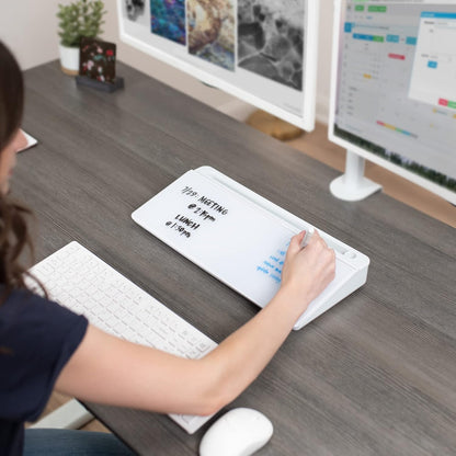 Vivo Glass 16 x 7 inch Dry Erase Board with Storage, Desktop Whiteboard Organizer with Hidden Compartments and Device Slot, Black, DESK-WB16B