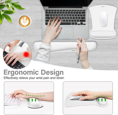 MOSISO Wrist Rest Support for Mouse Pad & Keyboard Set, Ergonomic Mousepad Non-Slip Base Home/Office Pain Relief & Easy Typing Cushion with Neoprene Cloth & Raised Memory Foam, Black