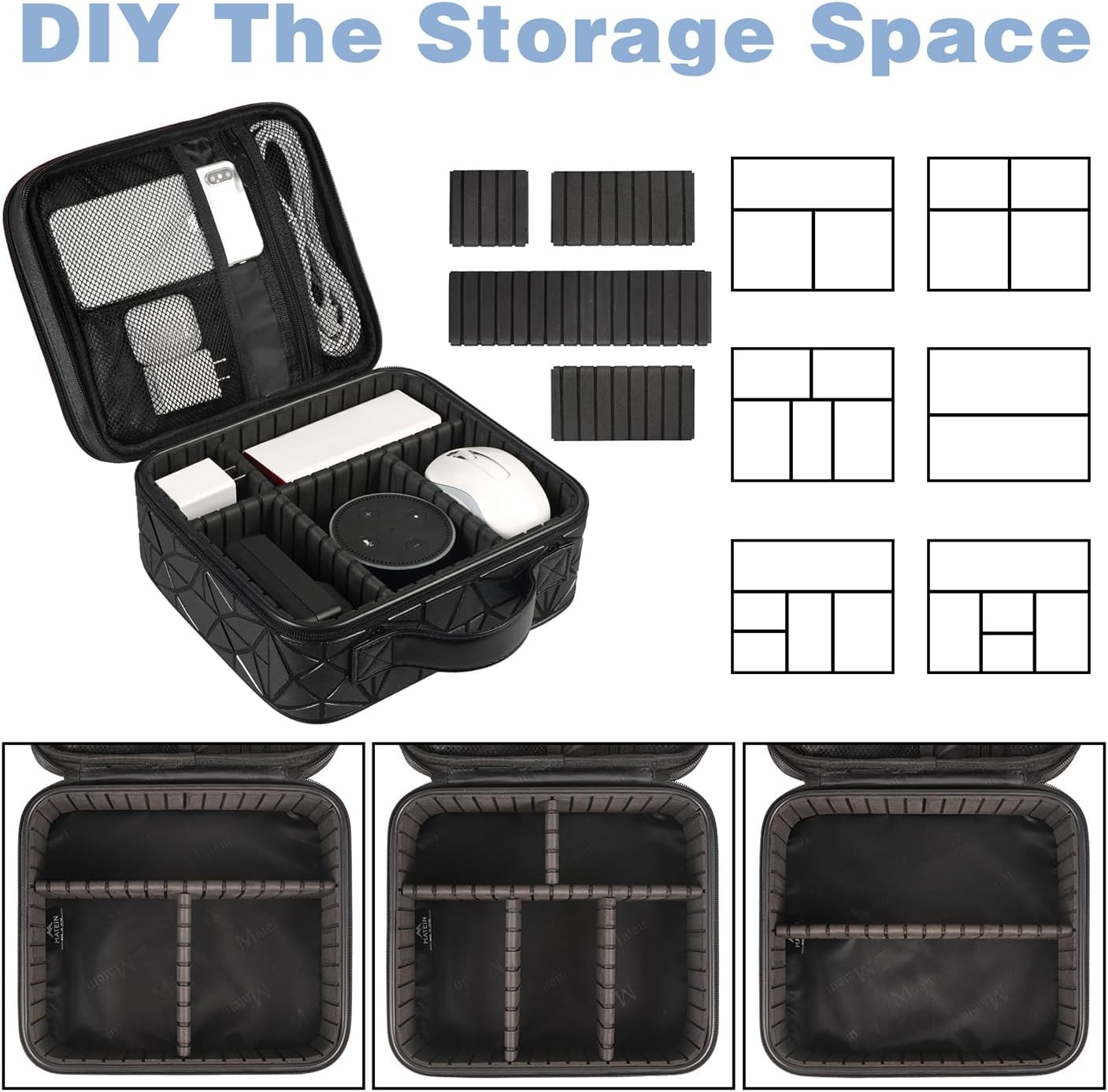 MATEIN Cable Organizer Bag, Waterproof Travel Electronic Storage, Shockproof Portable Double Layer Tech Bags Carrying Case for Cord, Earbuds, Charger, SD Card, DJ Gifts, Black