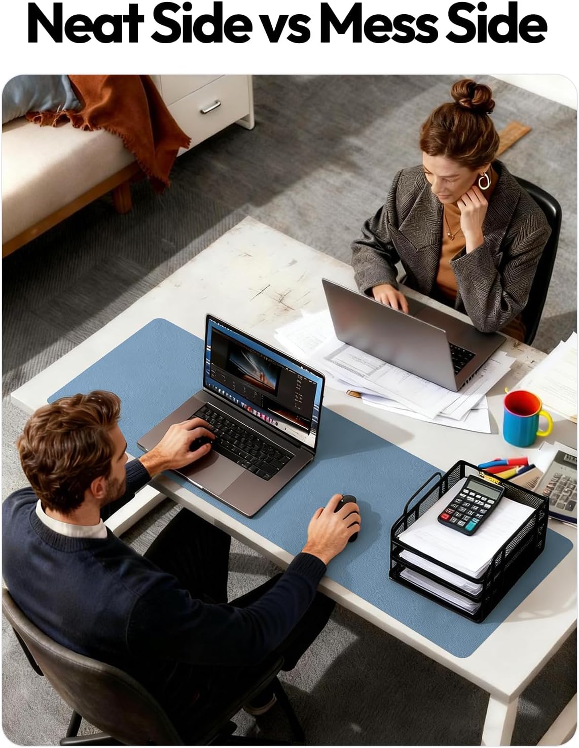 YSAGi Leather Desk Pad Protector, Office Desk Mat, Large Mouse Pad, Non-Slip PU Leather Desk Blotter, Waterproof Laptop Desk Writing Pad for Office and Home (23.6" x 13.8", Eggshell) - Colors A