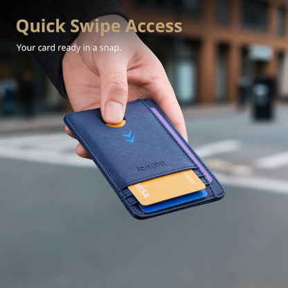 Buffway Slim Minimalist Front Pocket RFID Blocking Leather Wallets for Men and Women - Carbon Fiber Black - Colors B