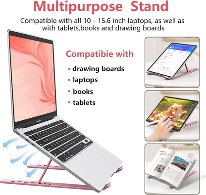 Laptop Stand for Desk, Aluminum Metal MacBook Stand，Computer Riser for Desk, Portable Foldable Adjustable Notebook Holder, Compatible with 10-15.6 Inch Laptops, iPad, Silver.