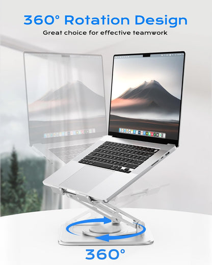 LOXP Adjustable Laptop Stand, Computer Stand with 360 Rotating Base, Ergonomic Laptop Riser Mount for Desk Foldable Protable Computer Desk Fits with MacBook Pro Air (10-16") - Pink