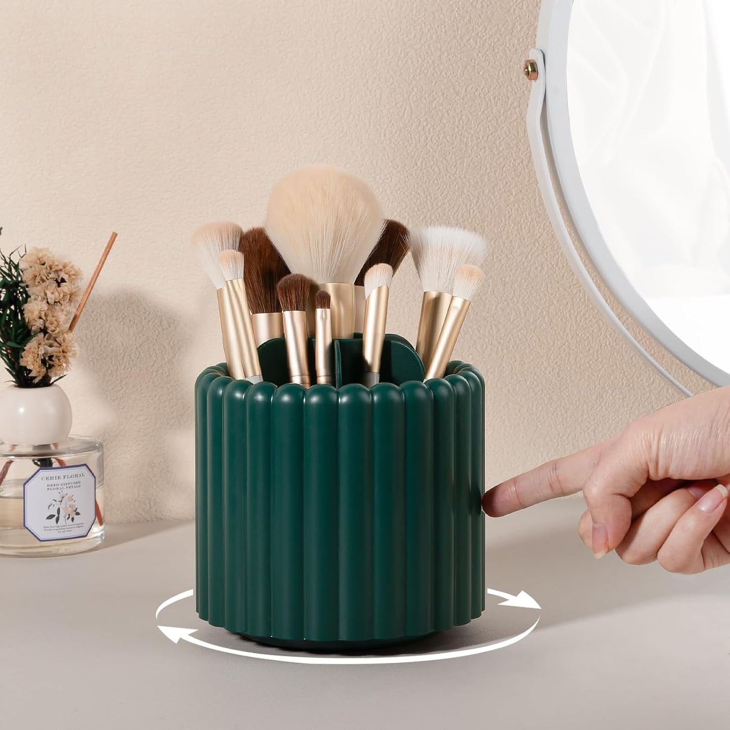 Anyoifax 360 Rotating Makeup Brush Holder 7 Slots Make Up Brush Organizer Removable Spinning Cosmetic Brushes Storage Pen Holder for Vanity, Dresser, Desk, White