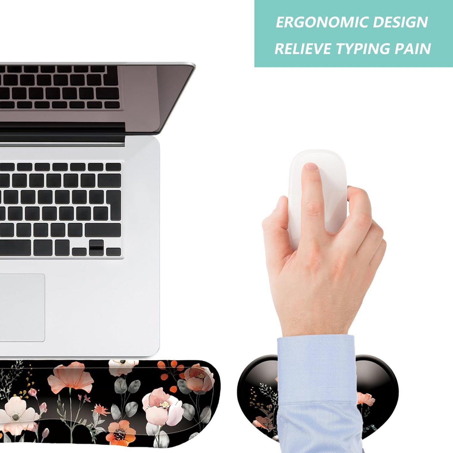 Keyboard Wrist Rest Mouse Wrist Support Set, Memory Foam Wrist Rest Pad for Computer Laptop Keyboard Mouse, Ergonomic Wrist Cushion Support for Typing Pain Relief, Gaming Home Office, Flowers Grass