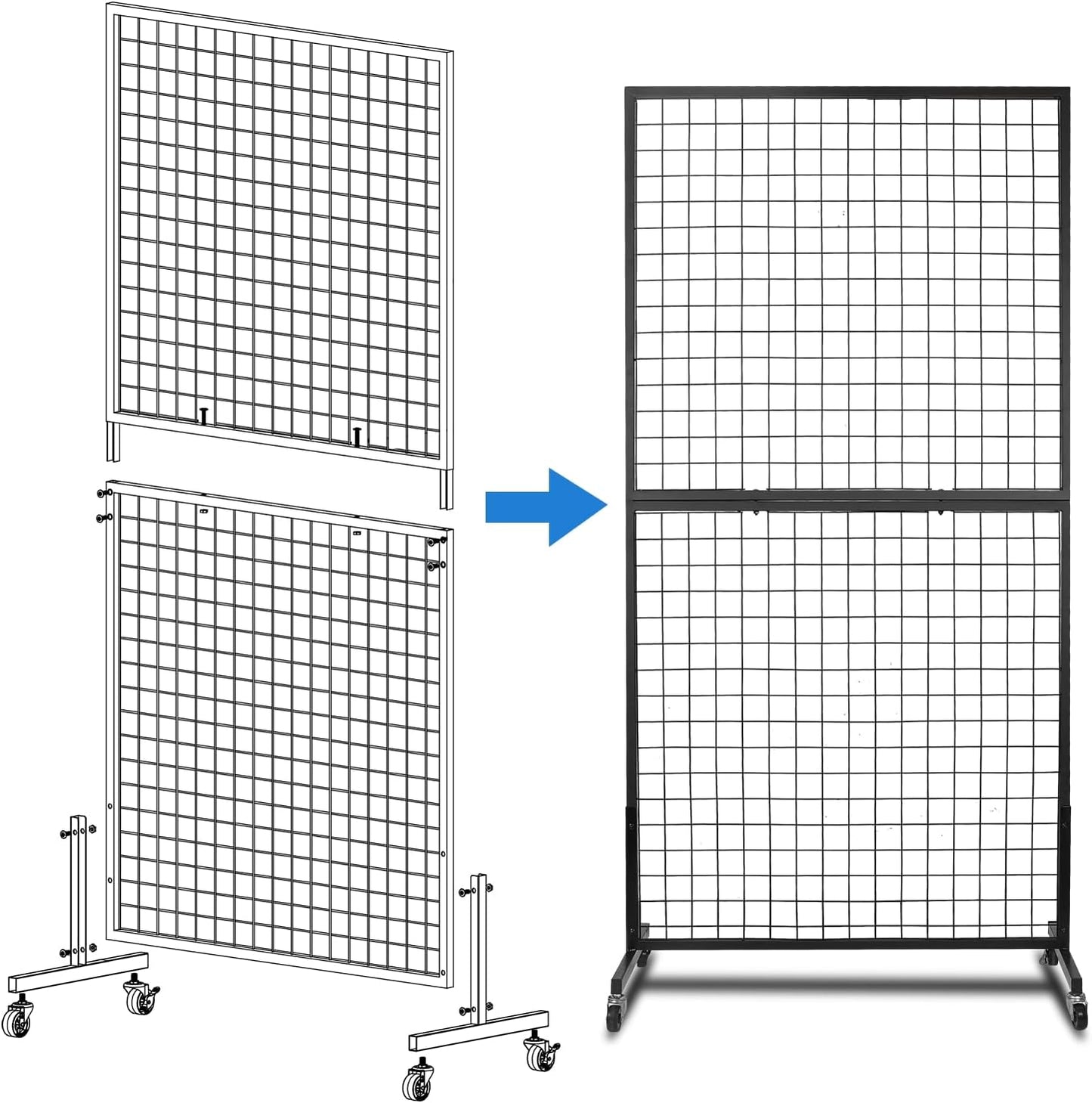 NectaCol Grid Wall Panels, 2 Packs 2'x 6' Gridwall Panels Tower with T-Base, Black Wire Grid Wall Display Rack, Craft Show Display Rack, Art Gridwall Display Stand