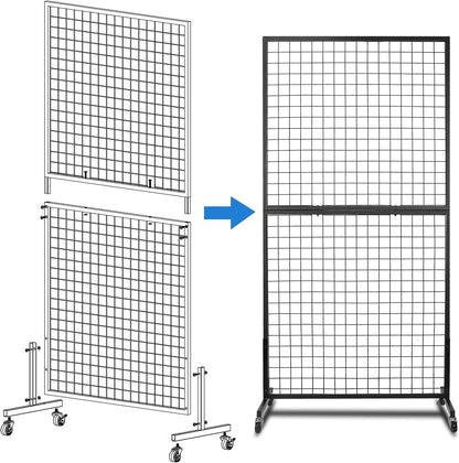NectaCol Grid Wall Panels, 2 Packs 2'x 6' Gridwall Panels Tower with T-Base, Black Wire Grid Wall Display Rack, Craft Show Display Rack, Art Gridwall Display Stand