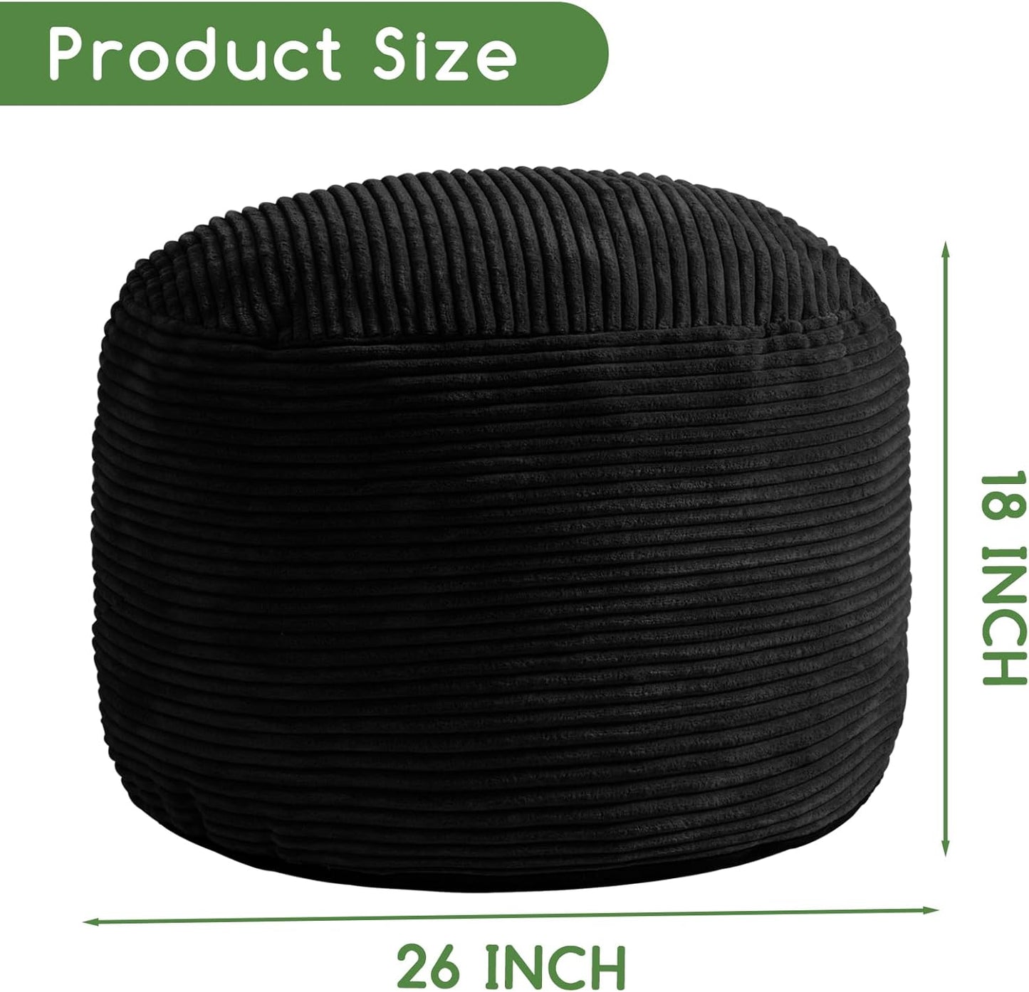 HIGOGOGO Round Stuffed Pouf Ottoman, Corduroy Poufs with Foam Chunk Filling, Furry and Fluffy Pouf Foot Stool Storage Ottoman, 20 X 15 Floor Poufs Foot Rest for Living Room, Dark Grey