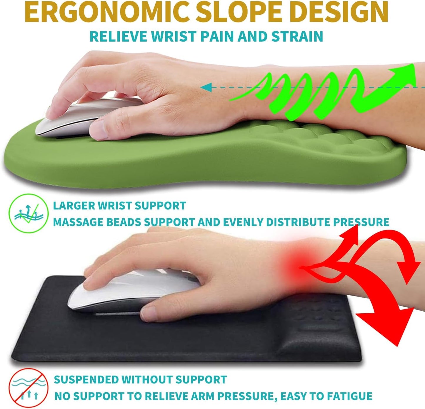 Hokafenle 2 in 1 Ergonomic Mouse Pad Wrist Support & Wrist Rest for Computer Keyboard Set, with Relieve Carpal Tunnel Pain Massage Bulge and Full Memory Gel Design (2In1 Set, Black)