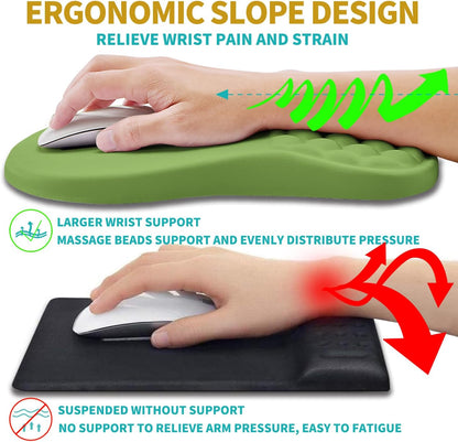 Hokafenle 2 in 1 Ergonomic Mouse Pad Wrist Support & Wrist Rest for Computer Keyboard Set, with Relieve Carpal Tunnel Pain Massage Bulge and Full Memory Gel Design (2In1 Set, Black)