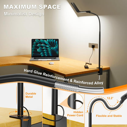 LED Desk Lamps for Home Office,Smart Adjustable Swing Arm Desk Lamp with Clamp,Gooseneck Tall Clip on Desk Light for Sewing,Reading,Drawing,Workbench,Study,Screen,Crafting,Monitor Architect,Computer