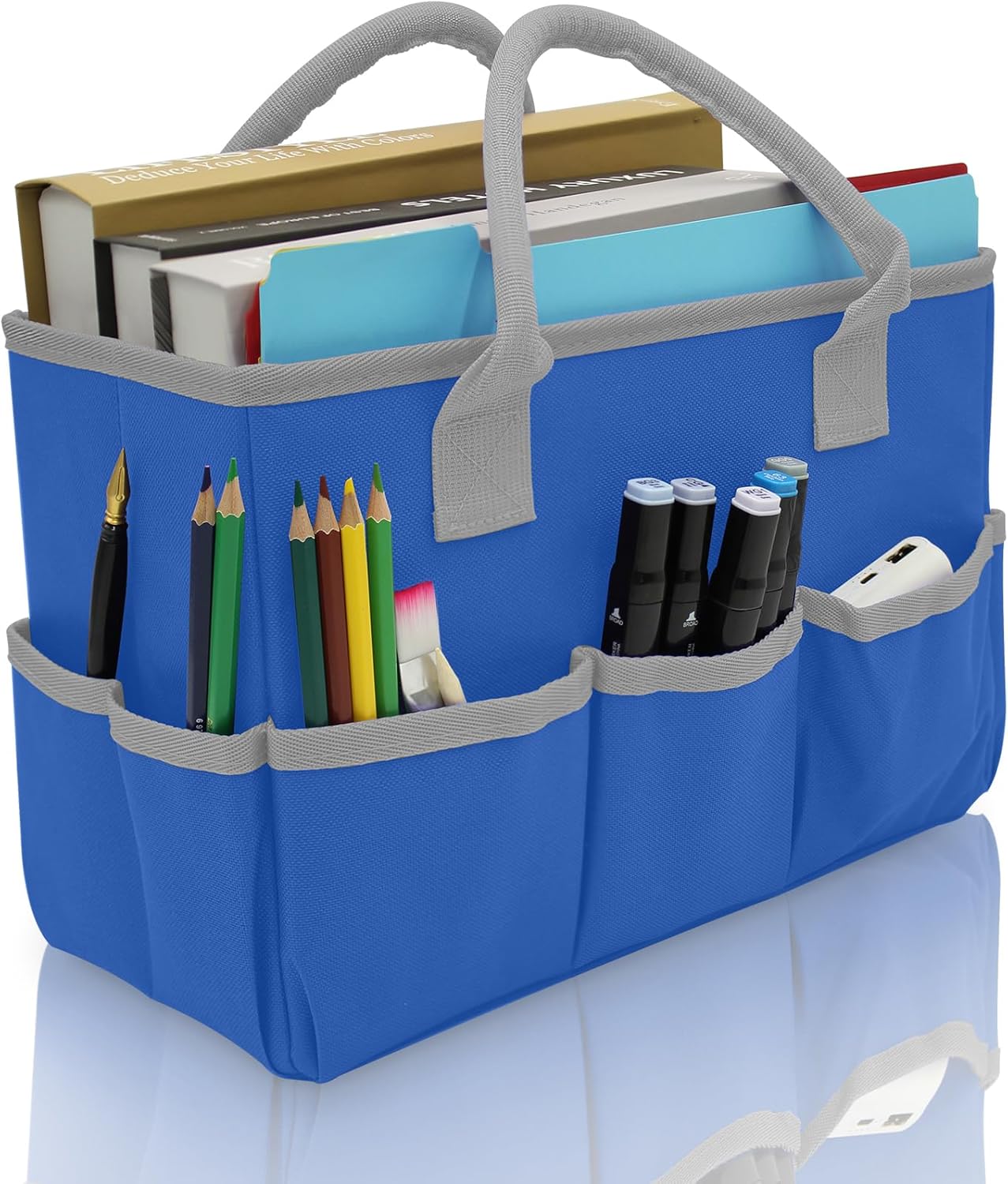 Cupohus Art Organizer Craft Storage Tote Bag with Pockets and Hadles, Oxford Fabric Carrying Caddy for Teacher, Officer, Artist, Traveler, and more – Pink